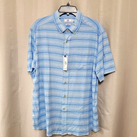 Southern Tide Varigated Stripe Sportshirt Men's Size M Tide Blue Linen Blend NWT - Picture 1 of 11